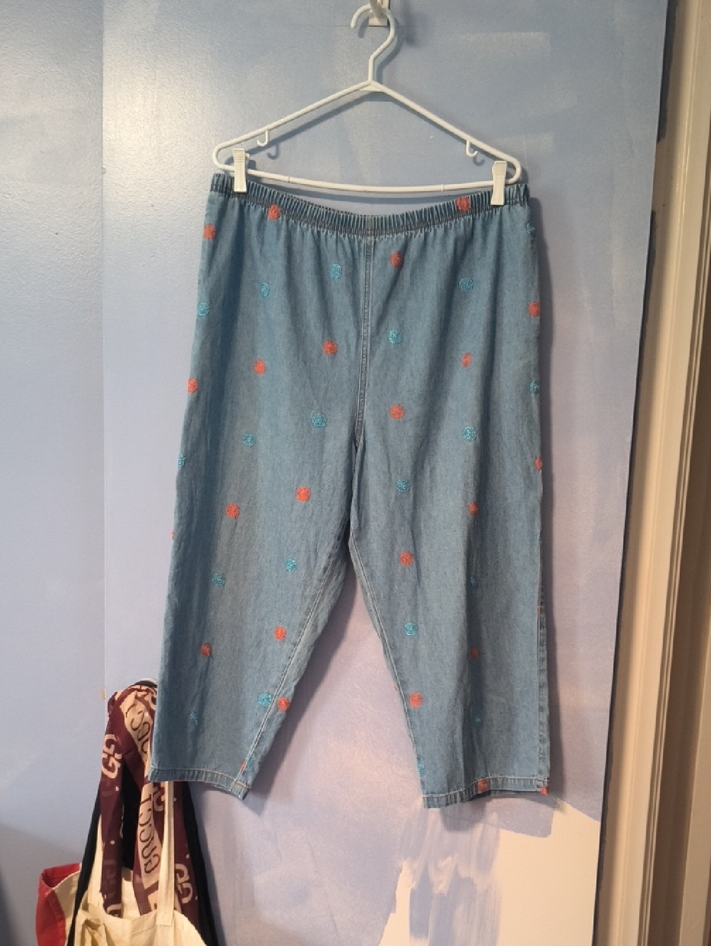 CMC Color Me Cotton Pull On Embroidered Denim Pants XL